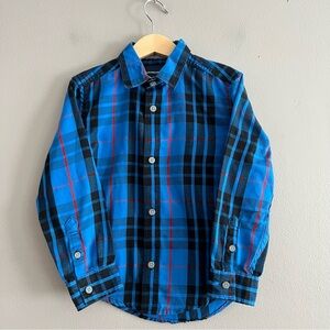 Calvin Klein Boys Button Down Shirt Large Blue Black Plaid Preppy Classic Sz 5